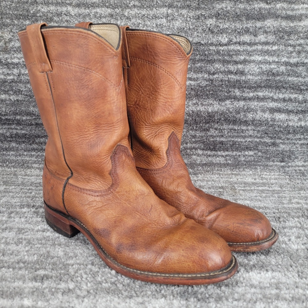 Larry‎ Mahan Mens Tan Ostrich Leather Western Roper Boots 9.5 D